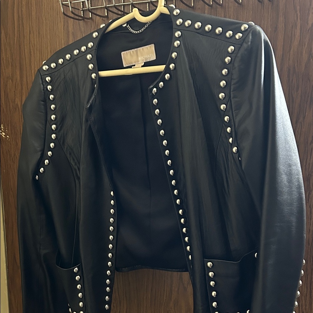 Michael Kors Black Studded Leather Jacket